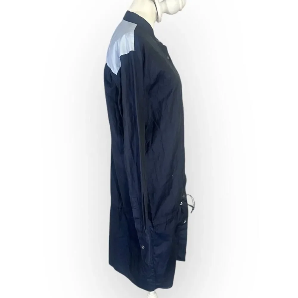 PUBLIC SCHOOL Masika Shirt Dress Womens 6 Navy Blue Drawstring Colorblock Cotton
